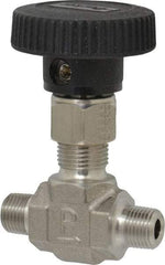 Parker - 5,000 Max psi, 1/8" Pipe, 316 Grade Stainless Steel, Inline Instrumentation Needle Valve - MNPT x MNPT End Connections - Apex Tool & Supply