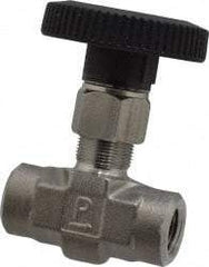 Parker - 5,000 Max psi, 1/4" Pipe, 316 Grade Stainless Steel, Inline Instrumentation Needle Valve - FNPT x FNPT End Connections - Apex Tool & Supply