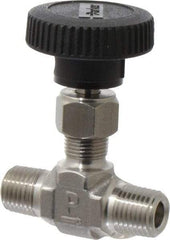 Parker - 5,000 Max psi, 1/4" Pipe, 316 Grade Stainless Steel, Inline Instrumentation Needle Valve - MNPT x MNPT End Connections - Apex Tool & Supply