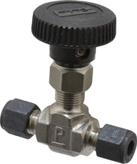 Parker - 5,000 Max psi, 1/4" Pipe, 316 Grade Stainless Steel, Inline Instrumentation Needle Valve - Compression x Compression CPI End Connections - Apex Tool & Supply