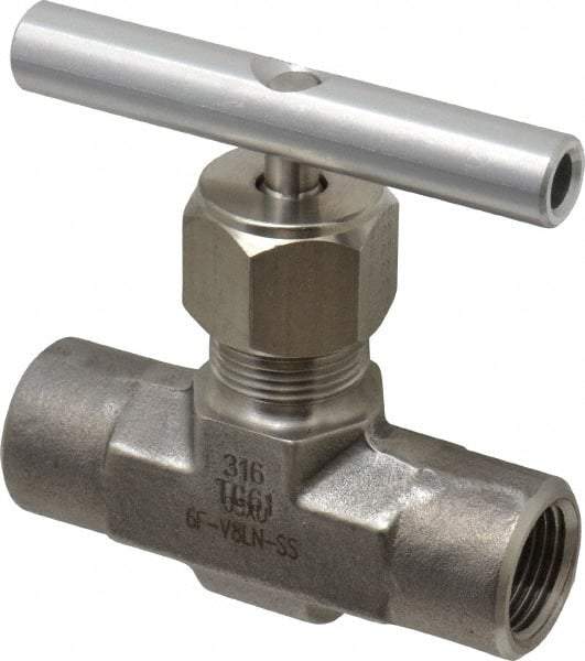 Parker - 5,000 Max psi, 3/8" Pipe, 316 Grade Stainless Steel, Inline Instrumentation Needle Valve - FNPT x FNPT End Connections - Apex Tool & Supply