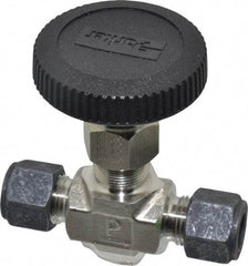 Parker - 5,000 Max psi, 3/8" Pipe, 316 Grade Stainless Steel, Inline Instrumentation Needle Valve - Compression x Compression CPI End Connections - Apex Tool & Supply