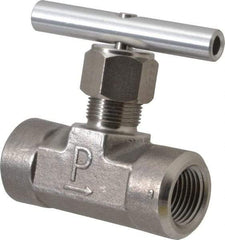 Parker - 5,000 Max psi, 1/2" Pipe, 316 Grade Stainless Steel, Inline Instrumentation Needle Valve - FNPT x FNPT End Connections - Apex Tool & Supply