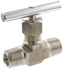 Parker - 5,000 Max psi, 1/2" Pipe, 316 Grade Stainless Steel, Inline Instrumentation Needle Valve - MNPT x MNPT End Connections - Apex Tool & Supply