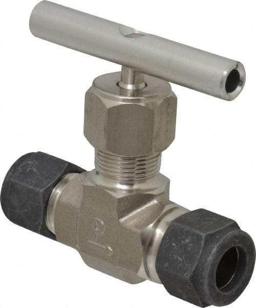 Parker - 5,000 Max psi, 1/2" Pipe, 316 Grade Stainless Steel, Inline Instrumentation Needle Valve - Compression x Compression CPI End Connections - Apex Tool & Supply