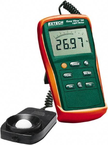 Extech - AAA Batteries, 40 to 40,000 FC, LCD Display, Silicone Photodiode Light Meter - 3 Accuracy, Compatible with All Visible Light Lighting, Built In Memory - Apex Tool & Supply
