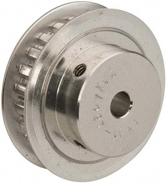Power Drive - 24 Tooth, 1/4" Inside x 1.508" Outside Diam, Hub & Flange Timing Belt Pulley - 1/4" Belt Width, 1.528" Pitch Diam, 0.438" Face Width, Aluminum - Apex Tool & Supply