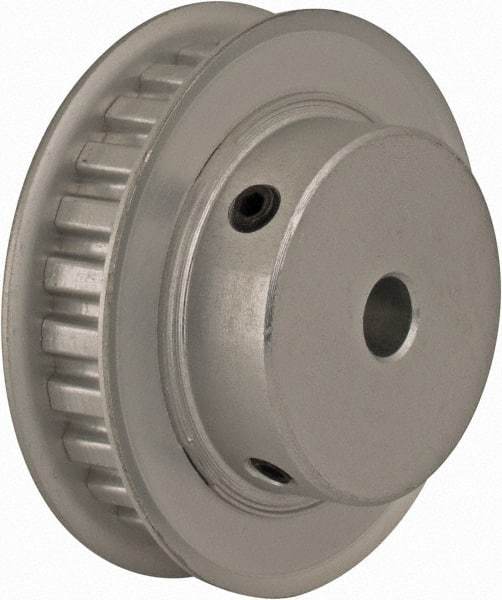Power Drive - 26 Tooth, 1/4" Inside x 1.635" Outside Diam, Hub & Flange Timing Belt Pulley - 1/4" Belt Width, 1.665" Pitch Diam, 0.438" Face Width, Aluminum - Apex Tool & Supply