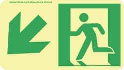 NMC - Down Left Arrow, Left Side Stick Figure in Doorway (Graphic), Polyester Exit Sign - 8" Wide x 4-1/2" High, Glow-in-the-Dark - Apex Tool & Supply
