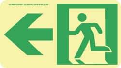 NMC - Left Arrow, Left Side Stick Figure in Doorway (Graphic), Polyester Exit Sign - 8" Wide x 4-1/2" High, Glow-in-the-Dark - Apex Tool & Supply