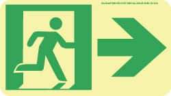 NMC - Right Arrow, Right Side Stick Figure in Doorway (Graphic), Polyester Exit Sign - 8" Wide x 4-1/2" High, Glow-in-the-Dark - Apex Tool & Supply