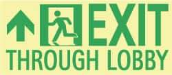 NMC - Exit Through Lobby, Plastic Exit Sign - 16" Wide x 7" High, Glow-in-the-Dark - Apex Tool & Supply