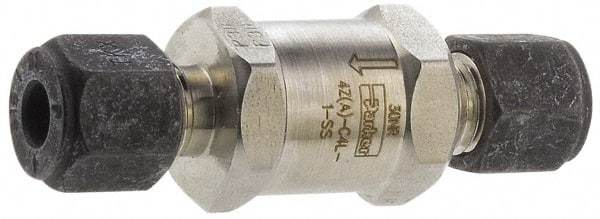 Parker - 1/8" Stainless Steel Check Valve - Inline, Comp x Comp, 6,000 WOG - Apex Tool & Supply