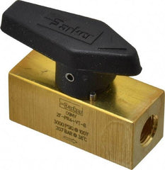 Parker - 1/8" Pipe, 3,000 psi WOG Rating, Brass, Inline, One Way Instrumentation Plug Valve - Wedge Handle, FNPT x FNPT End Connections, Viton Seal - Apex Tool & Supply