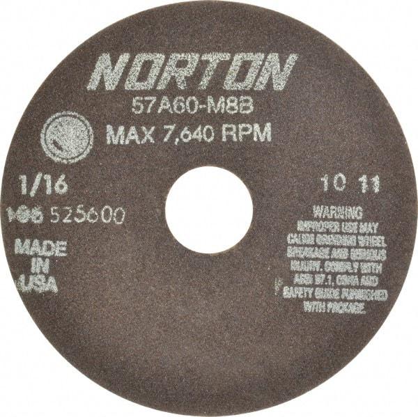 Norton - 6" 60 Grit Aluminum Oxide Cutoff Wheel - 1/16" Thick, 1-1/4" Arbor, 7,640 Max RPM, Use with Stationary Grinders - Apex Tool & Supply