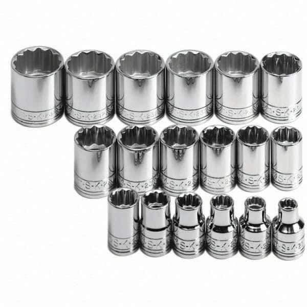 SK - 3/8" Drive Standard Socket Set - 7 to 24mm, Metric Measurement Standard - Apex Tool & Supply
