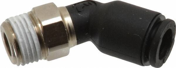 Legris - 6mm OD, 1/8 BSPT, Nylon/Nickel Plated Brass Push-to-Connect Male Elbow 45° - 290 Max psi - Apex Tool & Supply