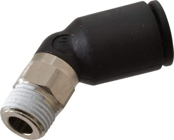 Legris - 8mm OD, 1/8 BSPT, Nylon/Nickel Plated Brass Push-to-Connect Male Elbow 45° - 290 Max psi - Apex Tool & Supply