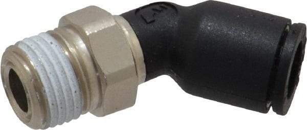 Legris - 1/4" OD, 1/8 NPT, Nylon/Nickel Plated Brass Push-to-Connect Male Elbow 45° - 290 Max psi - Apex Tool & Supply