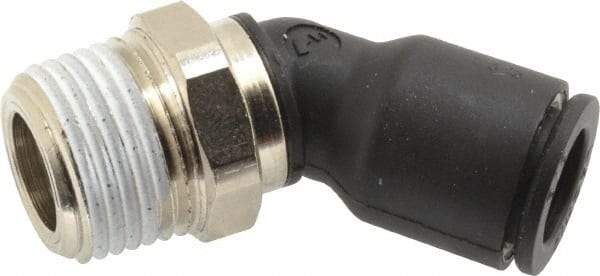 Legris - 3/8" OD, 3/8 NPT, Nylon/Nickel Plated Brass Push-to-Connect Male Elbow 45° - 290 Max psi - Apex Tool & Supply