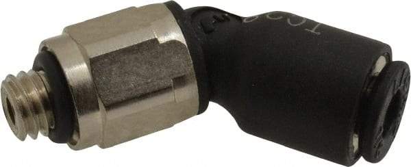 Legris - 1/8" OD, 10-32 UNF, Nylon/Nickel Plated Brass Push-to-Connect Male Elbow 45° - 290 Max psi - Apex Tool & Supply