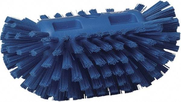 Vikan - 1-1/2" Bristle Length, Polyester Utility Scrub Brush - 5-1/2" Wide Head, 8" OAL, European Threaded Handle, Blue, Polypropylene Block - Apex Tool & Supply