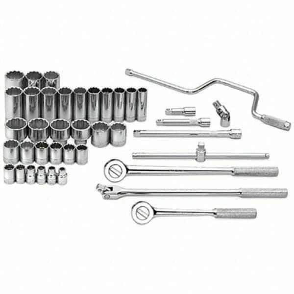 SK - 1/2" Drive Standard Deep Socket Set - 3/8 to 1-1/2", Inch Measurement Standard - Apex Tool & Supply