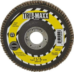 Tru-Maxx - 36 Grit, 5" Disc Diam, 7/8" Center Hole, Type 27 Zirconia Alumina Flap Disc - 12,200 Max RPM, Arbor Attaching System, Coated - Apex Tool & Supply