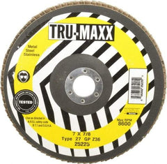 Tru-Maxx - 36 Grit, 7" Disc Diam, 7/8" Center Hole, Type 27 Zirconia Alumina Flap Disc - 8,600 Max RPM, Arbor Attaching System, Coated - Apex Tool & Supply