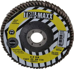 Tru-Maxx - 36 Grit, 4" Disc Diam, 5/8" Center Hole, Type 29 Zirconia Alumina Flap Disc - 15,300 Max RPM, Arbor Attaching System, Coated - Apex Tool & Supply