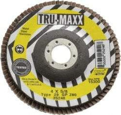 Tru-Maxx - 80 Grit, 4" Disc Diam, 5/8" Center Hole, Type 29 Zirconia Alumina Flap Disc - 15,300 Max RPM, Arbor Attaching System, Coated - Apex Tool & Supply