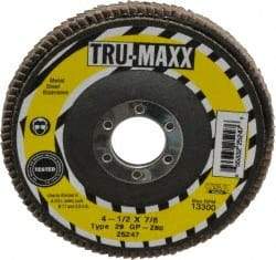 Tru-Maxx - 80 Grit, 4-1/2" Disc Diam, 7/8" Center Hole, Type 29 Zirconia Alumina Flap Disc - 13,300 Max RPM, Arbor Attaching System, Coated - Apex Tool & Supply