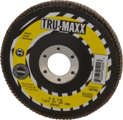 Tru-Maxx - 36 Grit, 5" Disc Diam, 7/8" Center Hole, Type 29 Zirconia Alumina Flap Disc - 12,200 Max RPM, Arbor Attaching System, Coated - Apex Tool & Supply