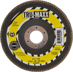Tru-Maxx - 80 Grit, 5" Disc Diam, 7/8" Center Hole, Type 29 Zirconia Alumina Flap Disc - 12,200 Max RPM, Arbor Attaching System, Coated - Apex Tool & Supply