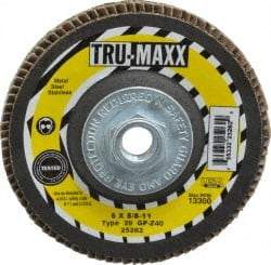 Tru-Maxx - 40 Grit, 5" Disc Diam, 5/8-11 Center Hole, Type 29 Zirconia Alumina Flap Disc - 12,200 Max RPM, Arbor Attaching System, Coated - Apex Tool & Supply