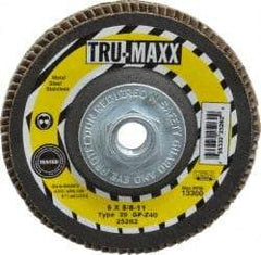 Tru-Maxx - 40 Grit, 5" Disc Diam, 5/8-11 Center Hole, Type 29 Zirconia Alumina Flap Disc - 12,200 Max RPM, Arbor Attaching System, Coated - Apex Tool & Supply