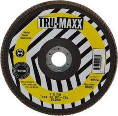 Tru-Maxx - 60 Grit, 7" Disc Diam, 7/8" Center Hole, Type 29 Zirconia Alumina Flap Disc - 8,600 Max RPM, Arbor Attaching System, Coated - Apex Tool & Supply
