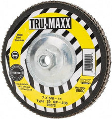 Tru-Maxx - 36 Grit, 7" Disc Diam, 5/8-11 Center Hole, Type 29 Zirconia Alumina Flap Disc - 8,600 Max RPM, Arbor Attaching System, Coated - Apex Tool & Supply