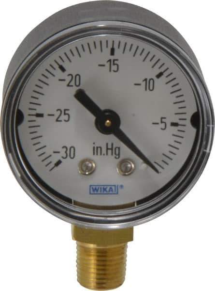Wika - 1-1/2" Dial, 1/8 Thread, 30-0 Scale Range, Pressure Gauge - Lower Connection Mount, Accurate to 3-2-3% of Scale - Apex Tool & Supply