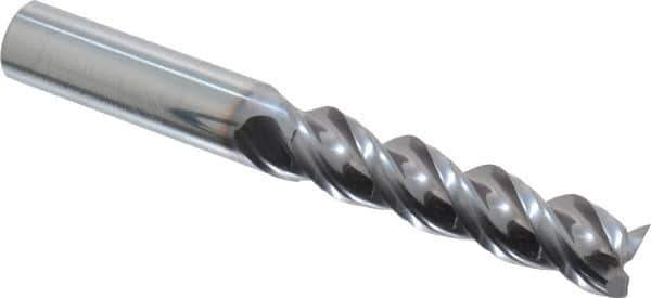 Niagara Cutter - 1/2", 2" LOC, 1/2" Shank Diam, 4" OAL, 3 Flute, Solid Carbide Square End Mill - Single End, TiCN Finish, Spiral Flute, 45° Helix, Centercutting, Right Hand Cut, Right Hand Flute, Series A345 - Apex Tool & Supply