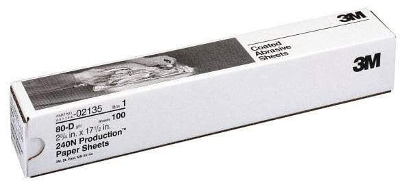 3M - 80 Grit, Aluminum Oxide Sanding Sheet - 17-1/2" Long x 2-3/4" Wide, Medium Grade, D Weighted Paper Backing - Apex Tool & Supply