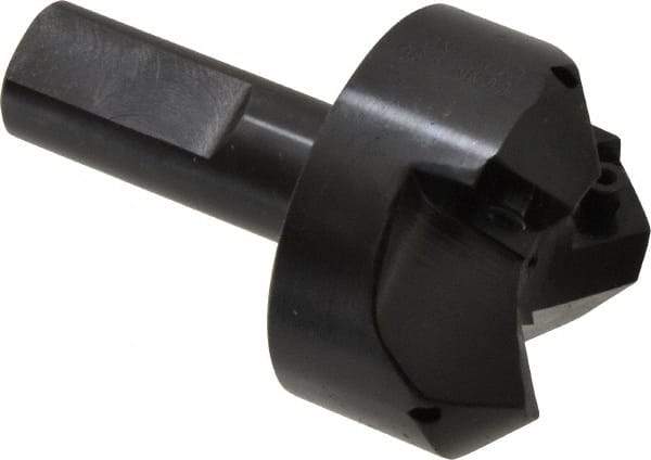 Cutting Tool Technologies - 45° Lead Angle, 1-1/2" Max Cut Diam, 1-1/2" Min Cut Diam, 0.32" Max Depth of Cut, Indexable Chamfer and Angle End Mill - 3 Inserts, CNMG 432 Insert Style, 3-1/4" Overall Length, Straight Shank, 45° Included Angle - Apex Tool & Supply