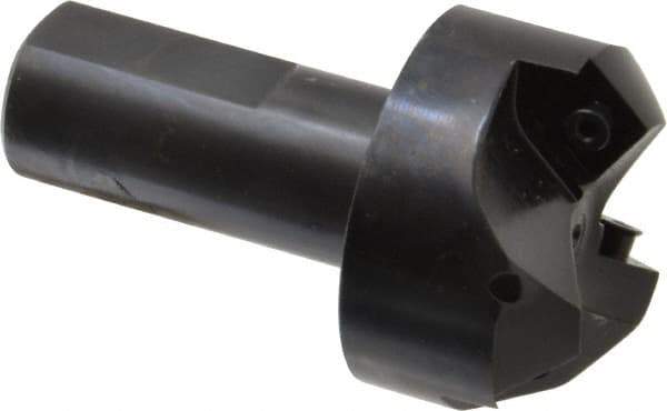 Cutting Tool Technologies - 45° Lead Angle, 1-1/2" Max Cut Diam, 1-1/2" Min Cut Diam, 0.32" Max Depth of Cut, Indexable Chamfer and Angle End Mill - 3 Inserts, CNMG 432 Insert Style, 3-1/2" Overall Length, Straight Shank, 45° Included Angle - Apex Tool & Supply
