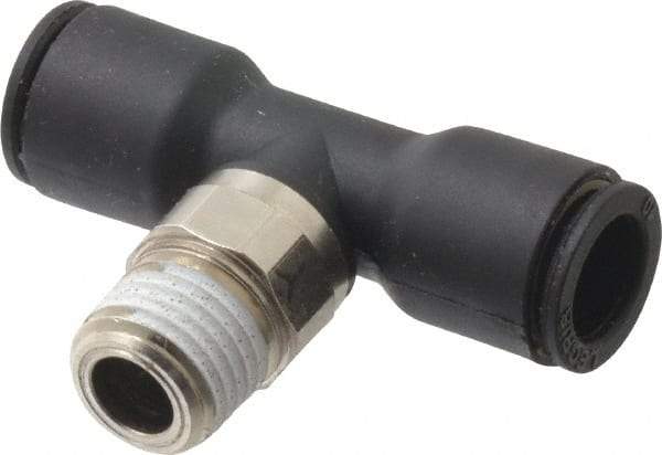Legris - 10mm OD, 1/4 NPT, Nylon/Nickel Plated Brass Push-to-Connect Male Branch Tee - 290 Max psi, Black - Apex Tool & Supply