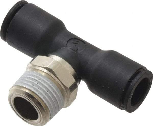 Legris - 10mm OD, 3/8 NPT, Nylon/Nickel Plated Brass Push-to-Connect Male Branch Tee - 290 Max psi, Black - Apex Tool & Supply