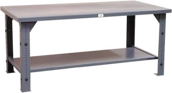Strong Hold - 72 Wide x 36" Deep x 30" High, ABS Work Table - Flat Top, Angle Legs, Dark Gray - Apex Tool & Supply