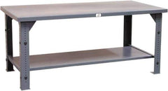 Strong Hold - 60 Wide x 36" Deep x 30" High, UHMW Work Table - Flat Top, Angle Legs, Dark Gray - Apex Tool & Supply