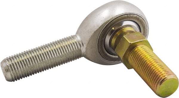 Made in USA - 3/8" ID, 1" Max OD, 9,550 Lb Max Static Cap, Male Spherical Rod End with Stud - 3/8-24 LH, 1-1/4" Shank Length, Alloy Steel with Steel Raceway - Apex Tool & Supply
