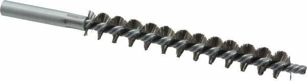 Schaefer Brush - 4" Brush Length, 9/16" Diam, Double Stem, Single Spiral Tube Brush - 6-1/4" Long, Stainless Steel, 12-24 Female Connection - Apex Tool & Supply