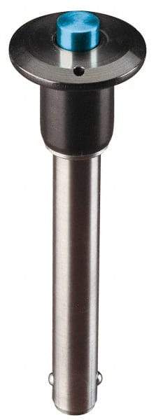 Jergens - 1/4" Diam, 2" Usable Length, Button Handle, Push Button Quick Release Pin - 3-1/4" Overall Length, Grade 17-4 Stainless Steel, Passivated Finish - Apex Tool & Supply